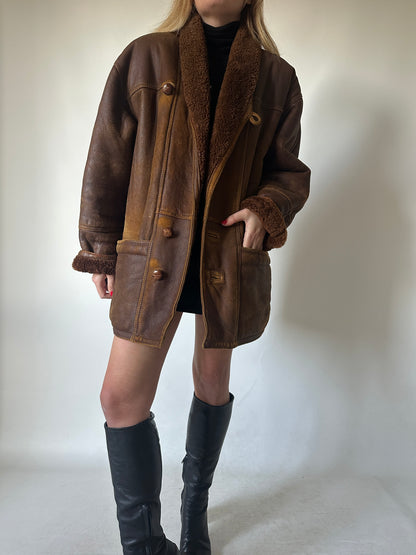 Unique distressed brown Shearling