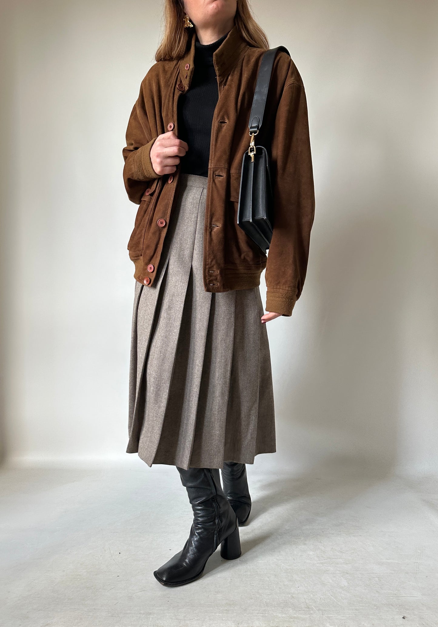 iconic brown suede bomber