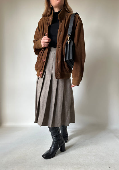 iconic brown suede bomber