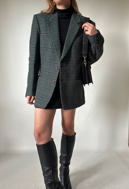 Pied de poule navy and green blazer