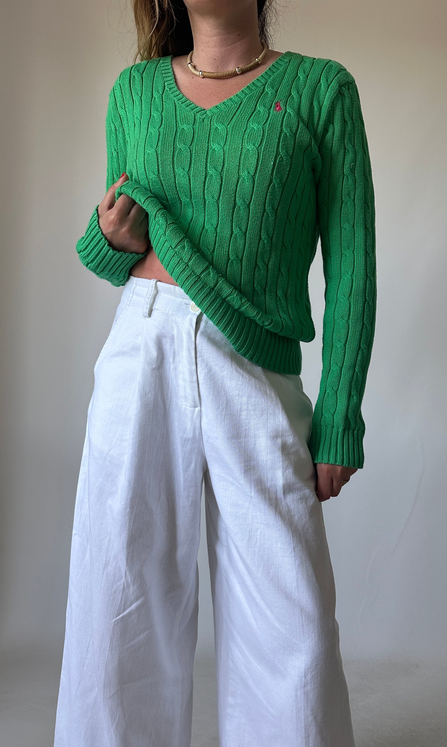 RALPH LAUREN green cable-knit sweater