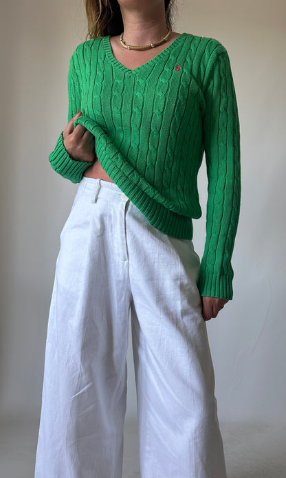 RALPH LAUREN green cable-knit sweater