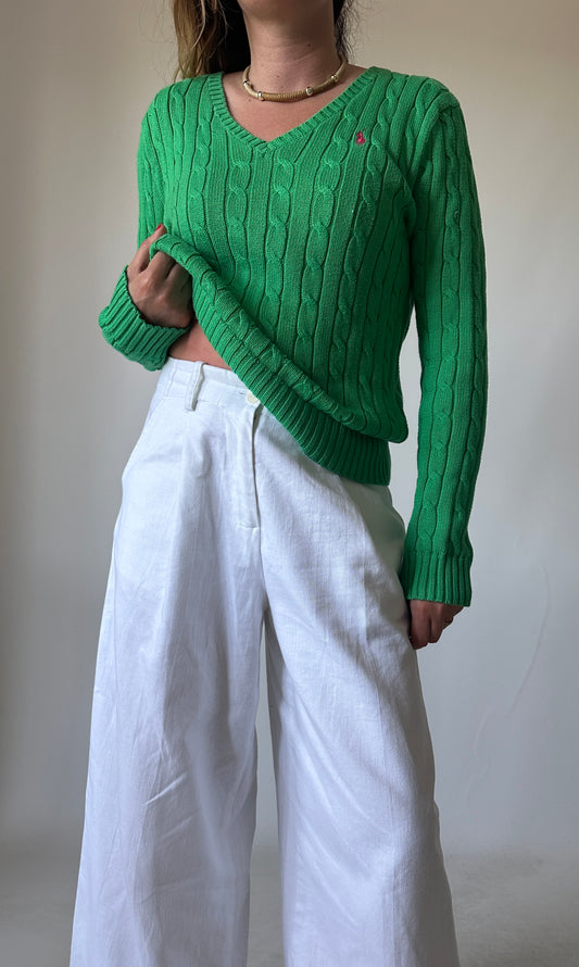 RALPH LAUREN green cable-knit sweater