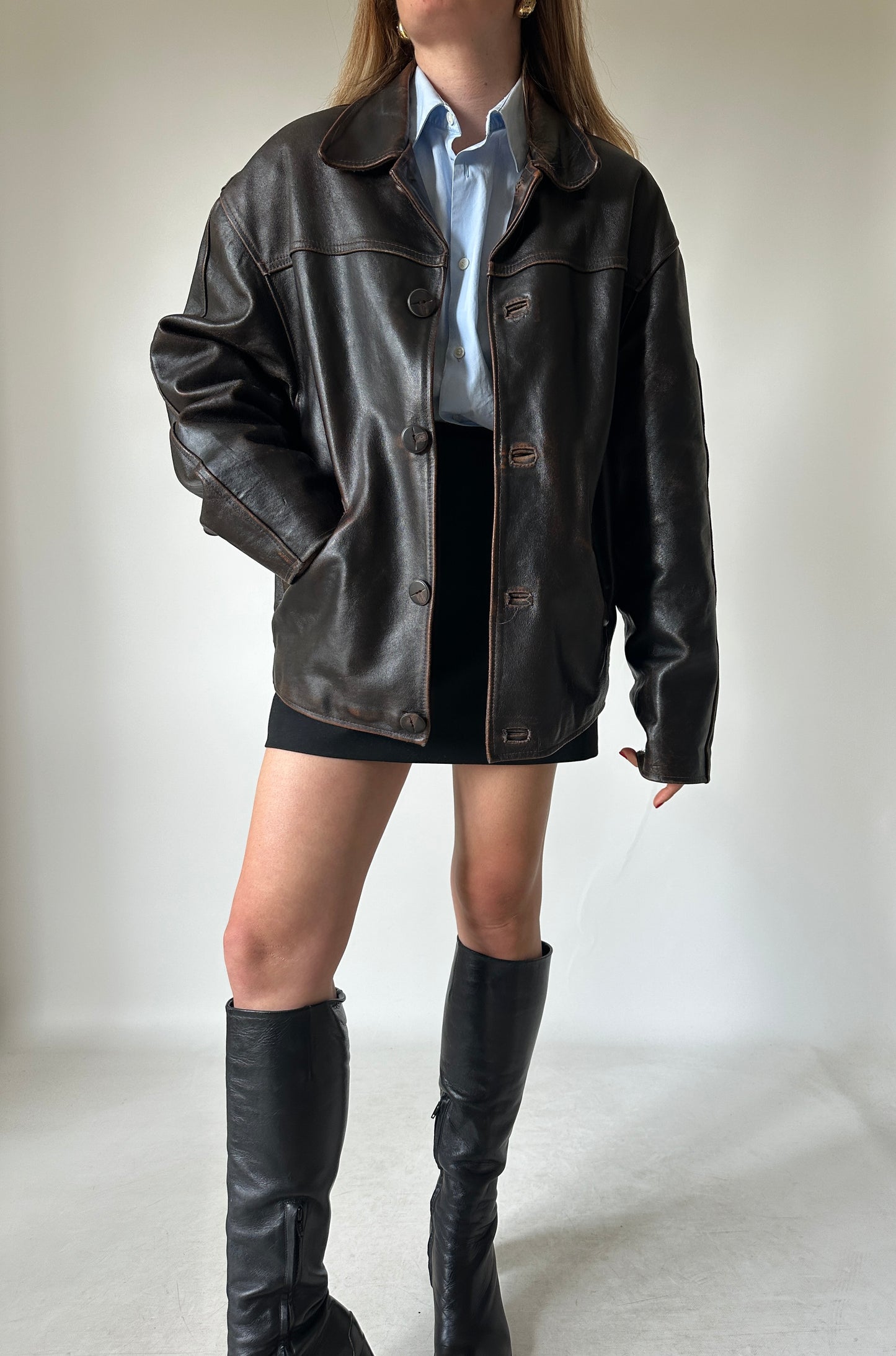 Chocolate aviator distressed jacket