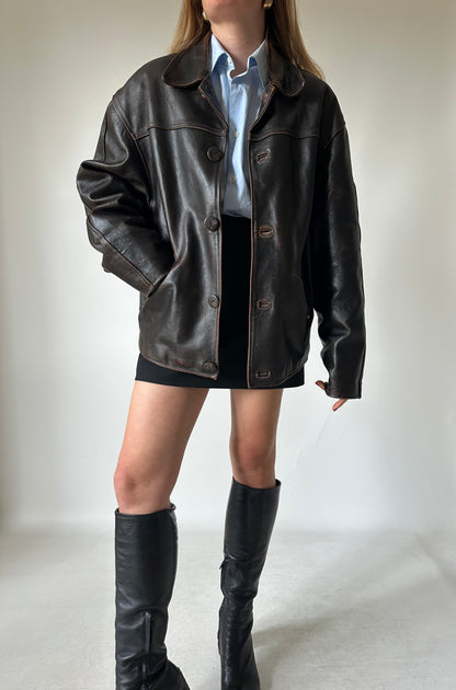 Chocolate aviator distressed jacket