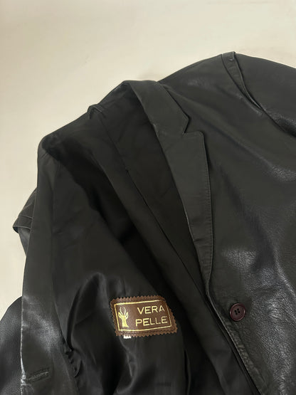 Petite leather jacket with belt