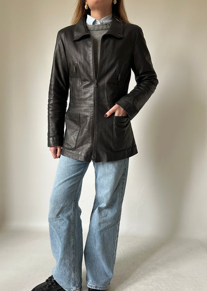 Dark chocolate slim leather jacket
