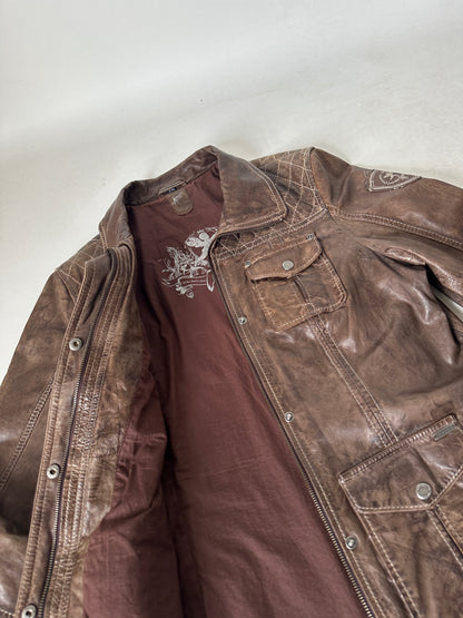 Distressed brown leather jacket