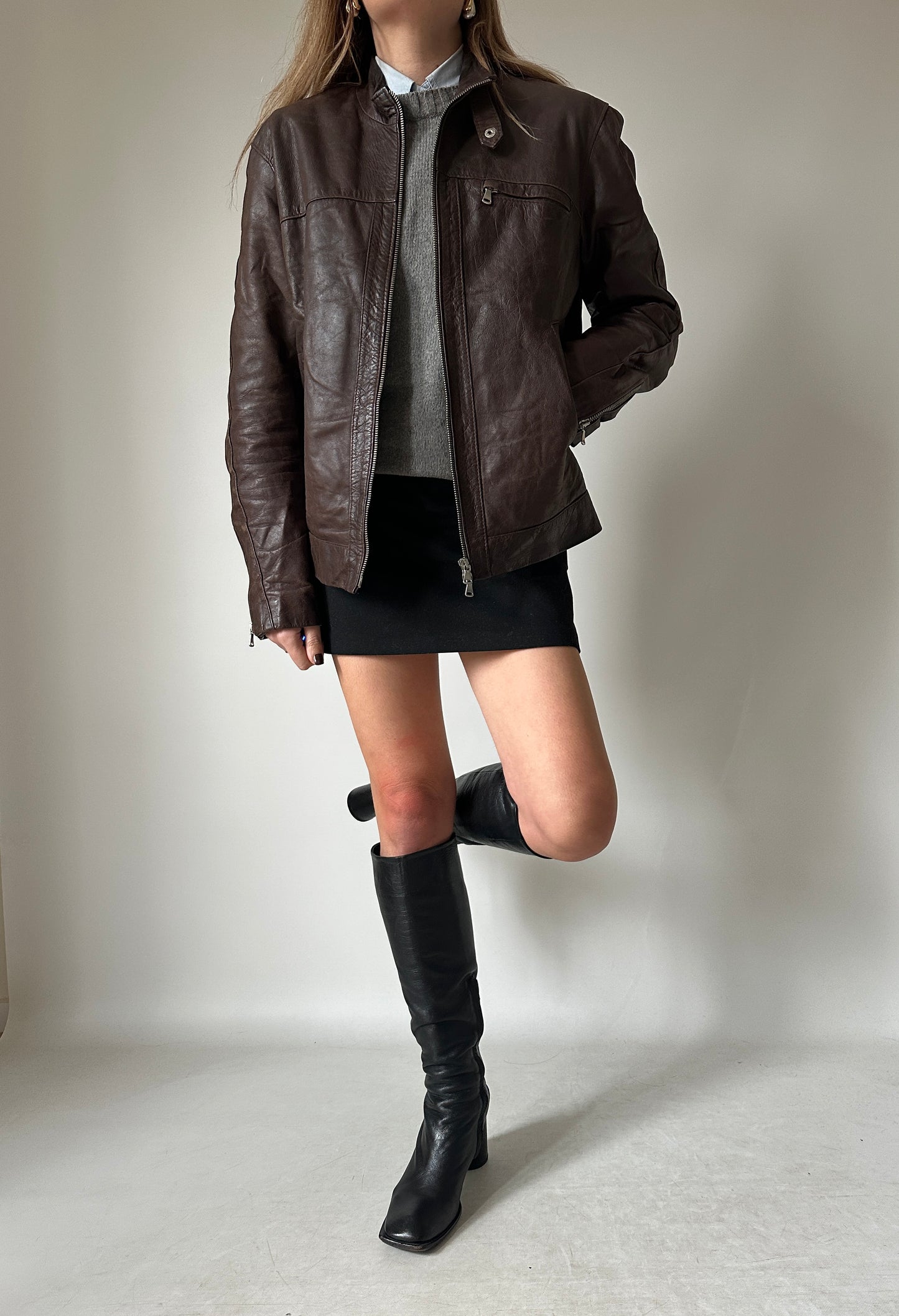 Beautiful chocolate leather biker