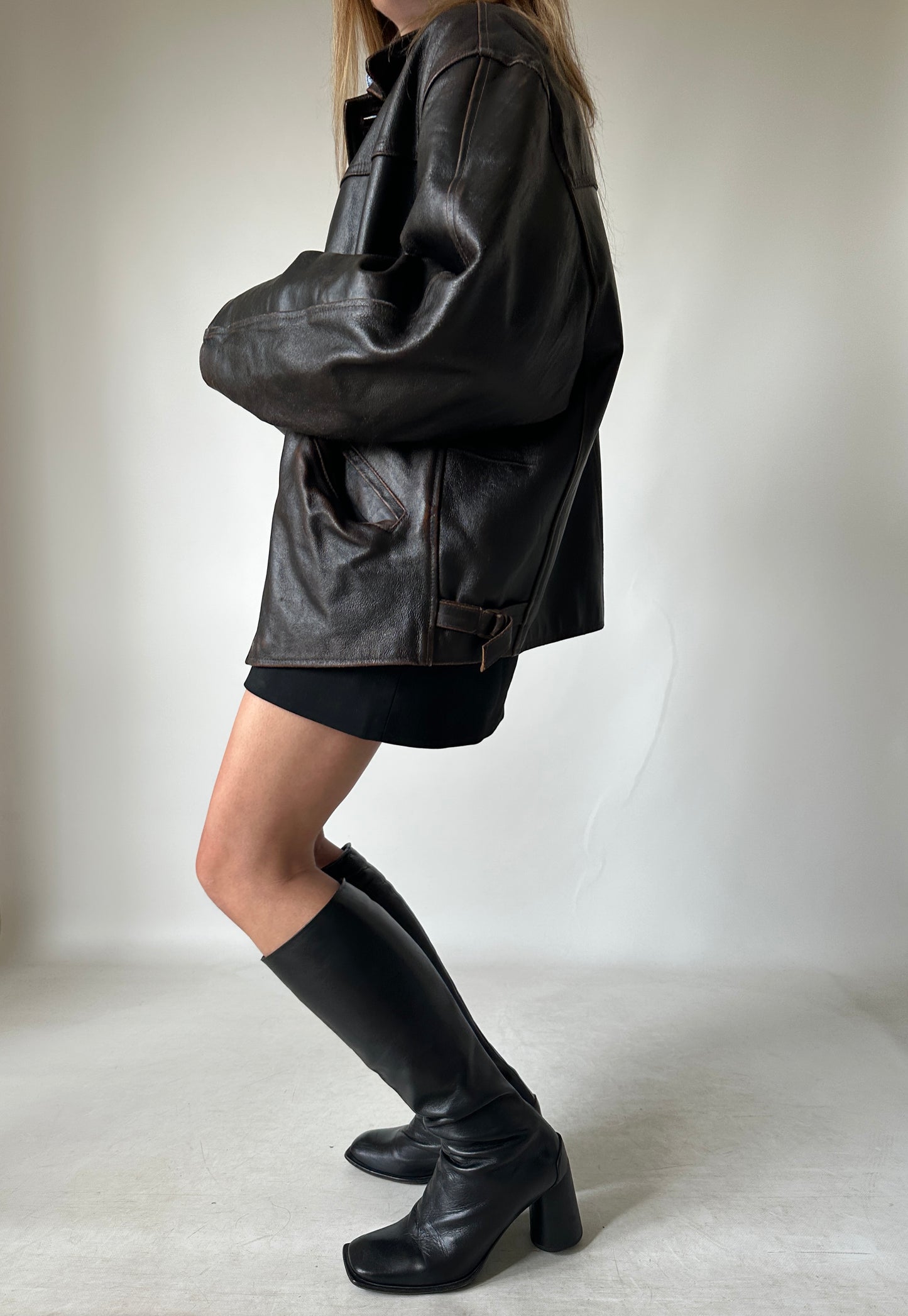 Chocolate aviator distressed jacket