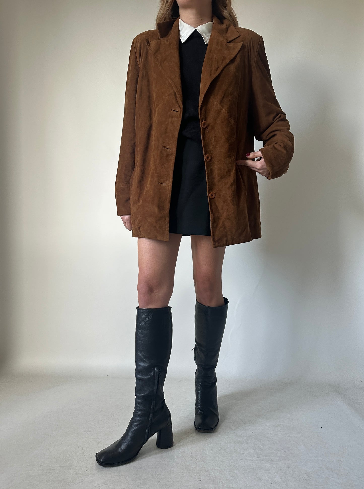 Brown real leather suede jacket