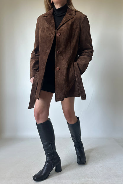 Chocolate suede jacket with belt