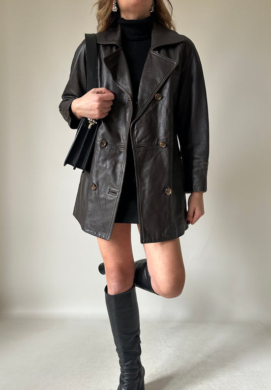 Chocolate petite leather jacket