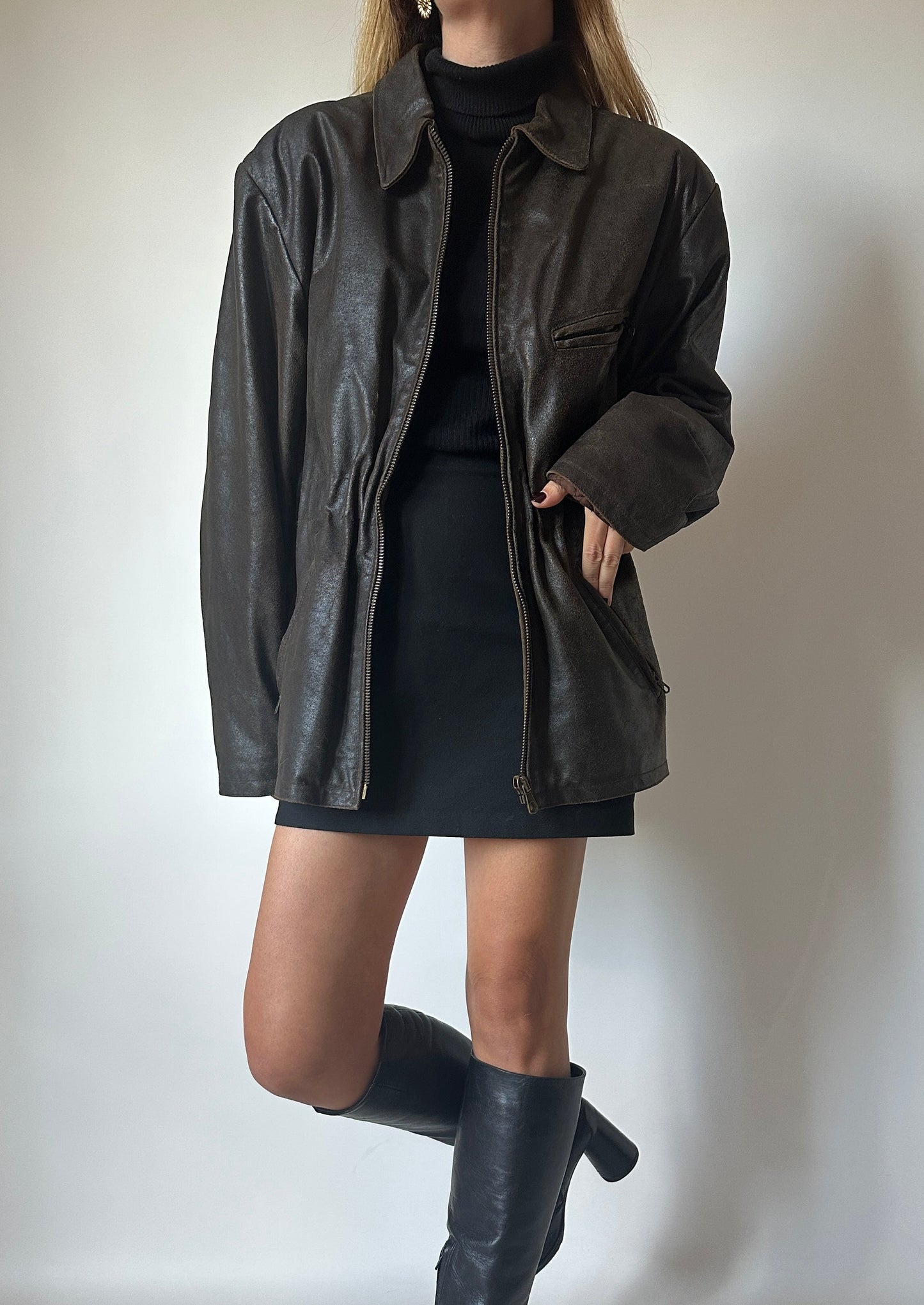 Chocolate distressed leather jacket