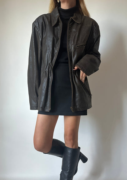 Chocolate distressed leather jacket