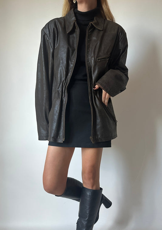 Chocolate distressed leather jacket