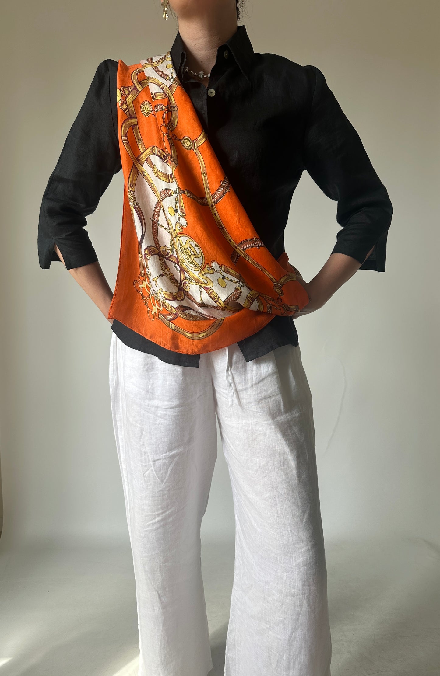 Foulard catene arancio pura seta