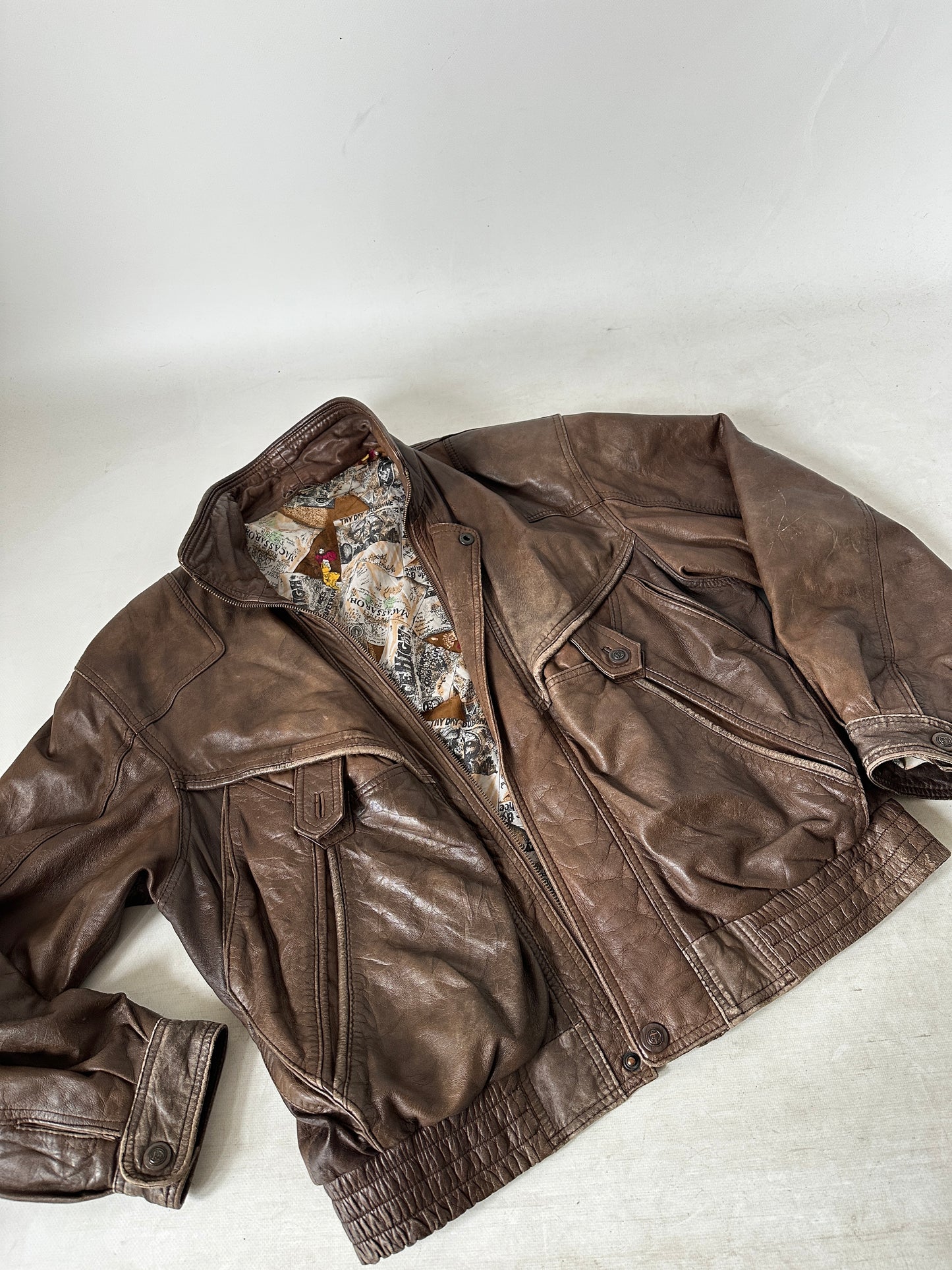 Chocolate used leather bomber