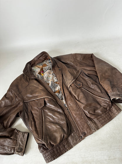 Chocolate used leather bomber