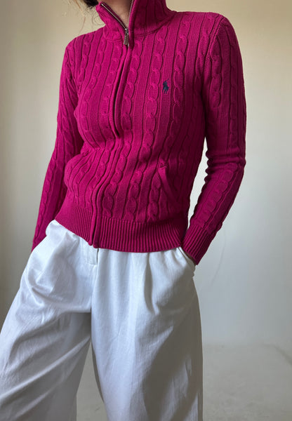 RALPH LAUREN pink cable-knit cardigan