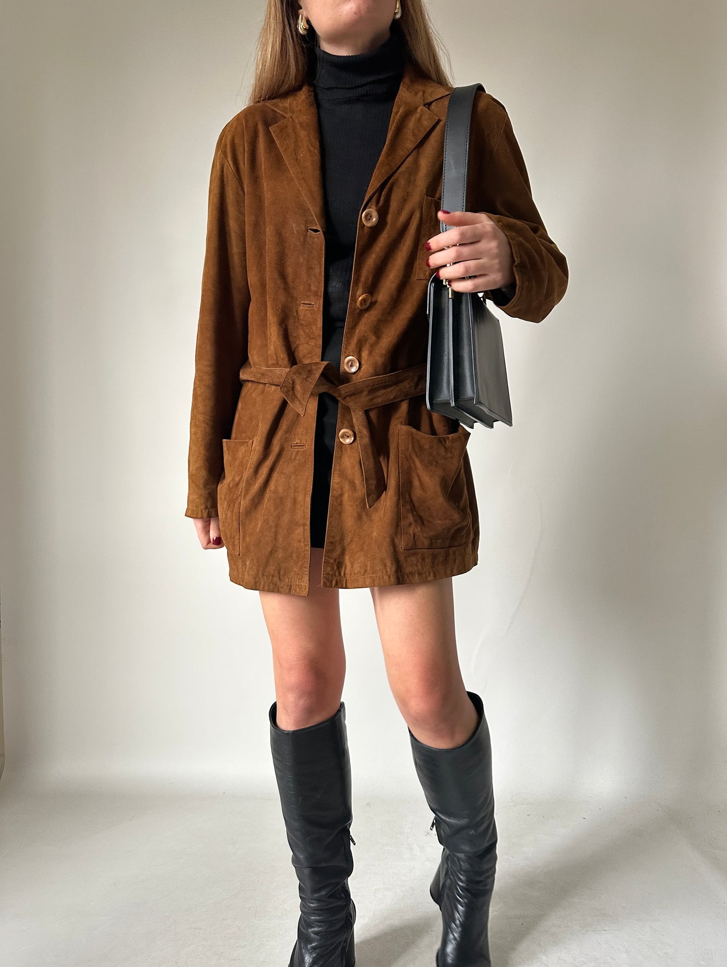 Suede petite jacket with belt