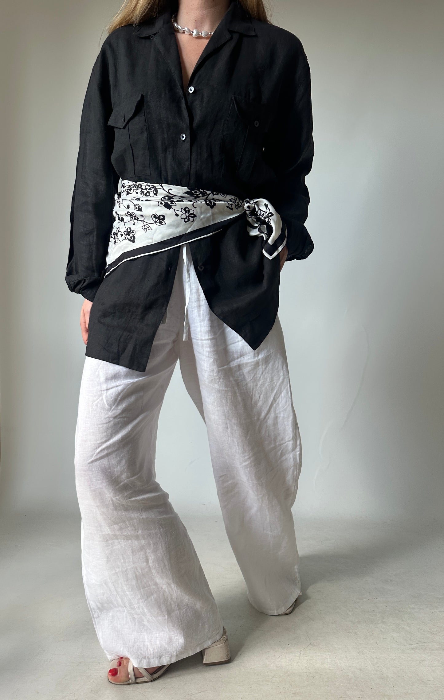 Black and white floral scarf