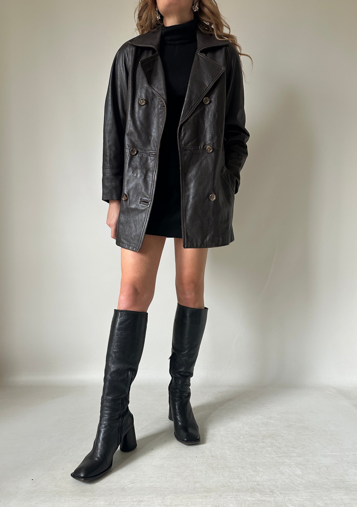Chocolate petite leather jacket