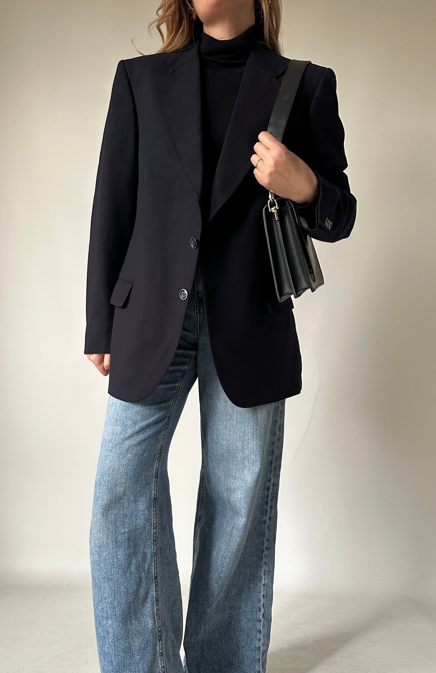 Minimal navy virgin wool blazer