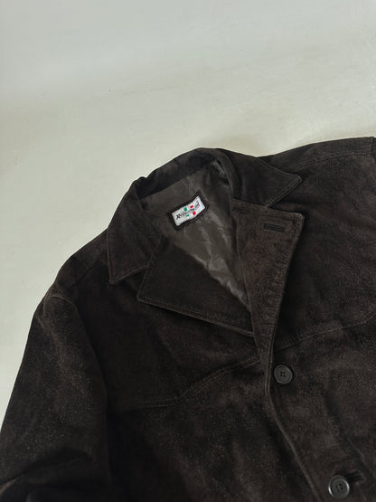Giacca cioccolato in pelle scamosciata