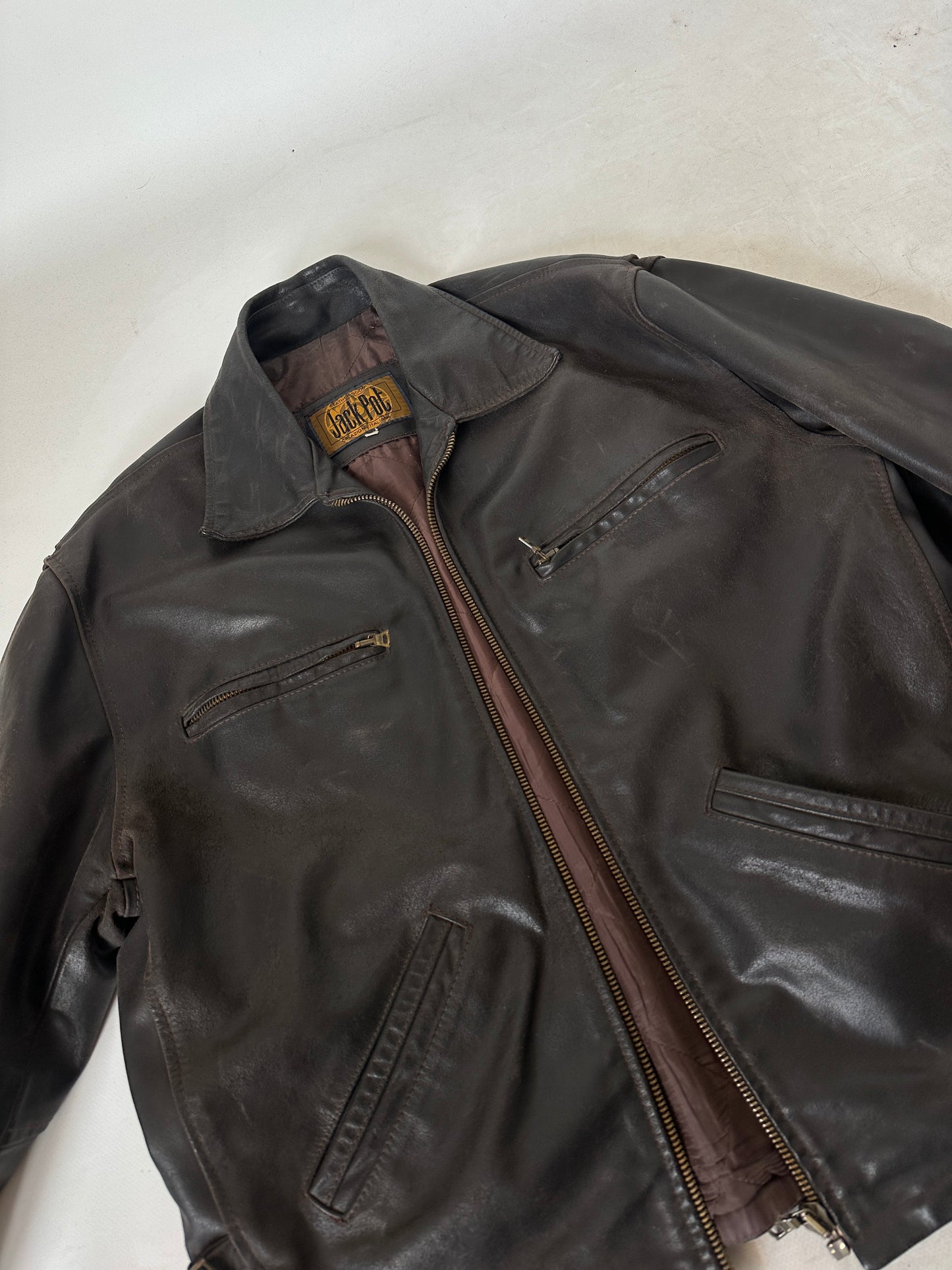Chocolate distressed leather biker