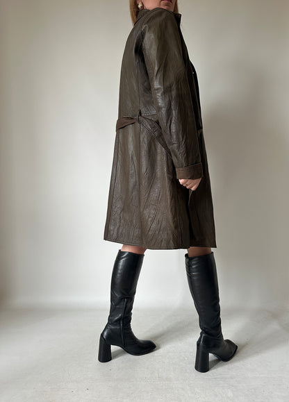 Chocolate leather trench with belt