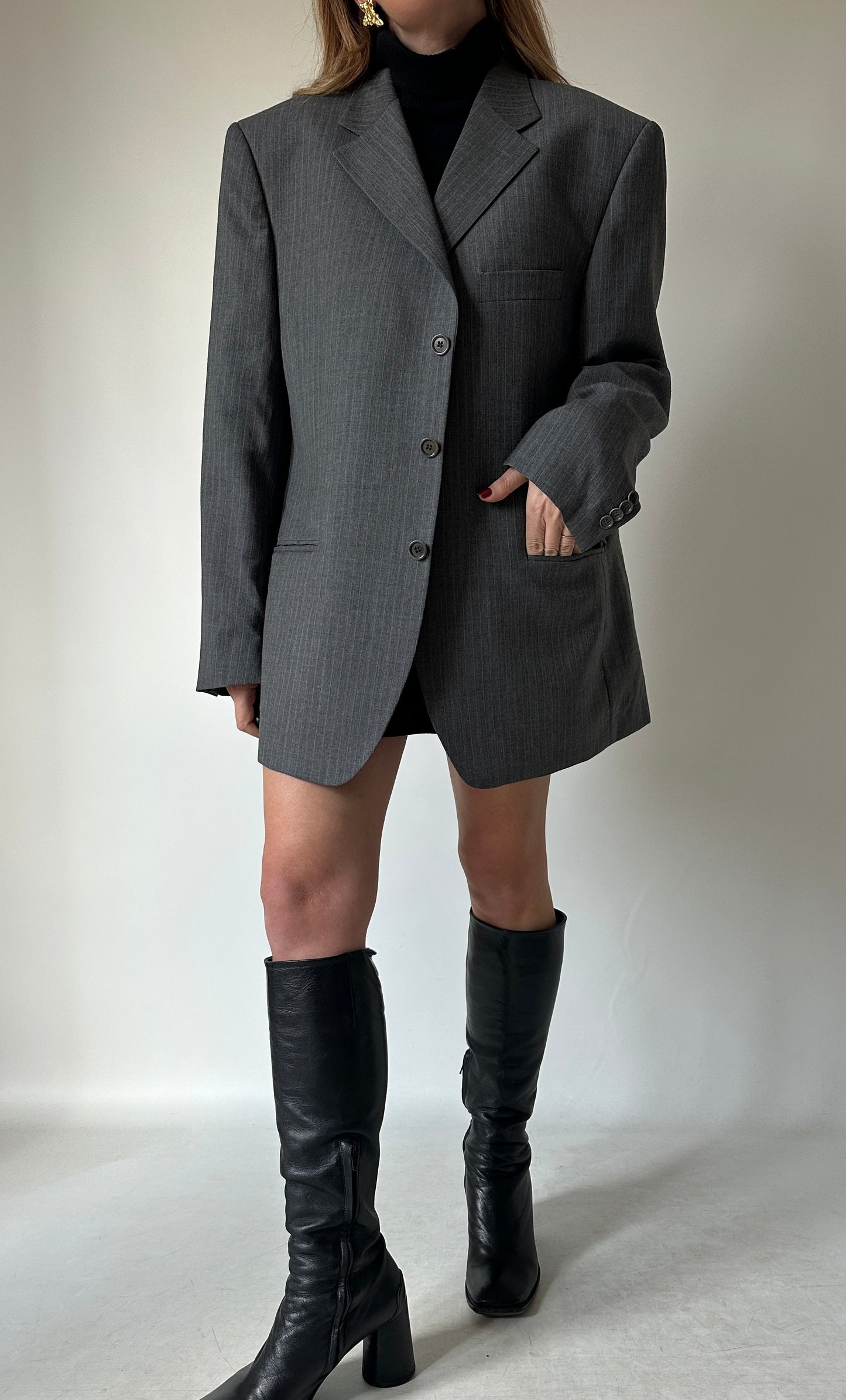 LEBOLE oversize light wool grey blazer