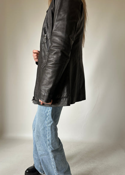Dark chocolate slim leather jacket