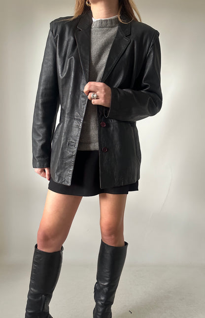 Petite leather jacket with belt