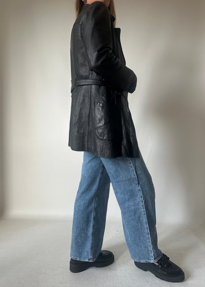 Black leather jacket with belt