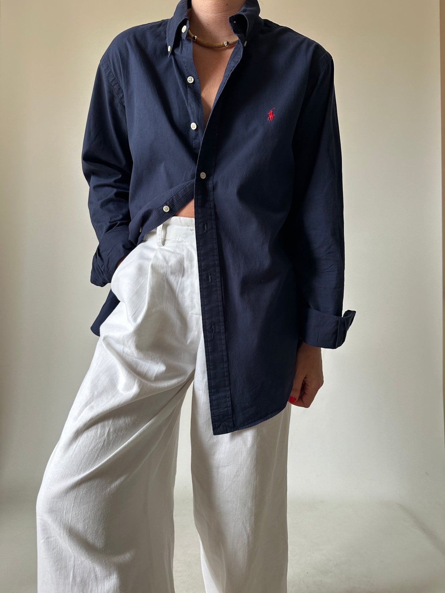 RALPH LAUREN navy petite shirt