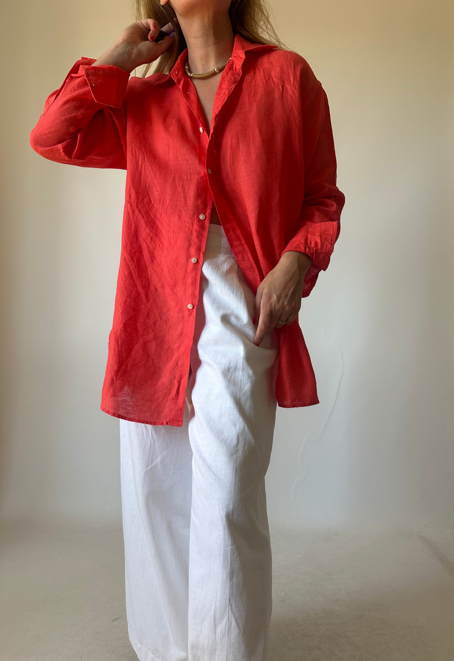 RALPH LAUREN coral linen shirt