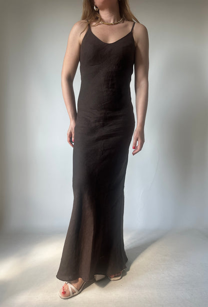 Dreamy chocolate long linen dress