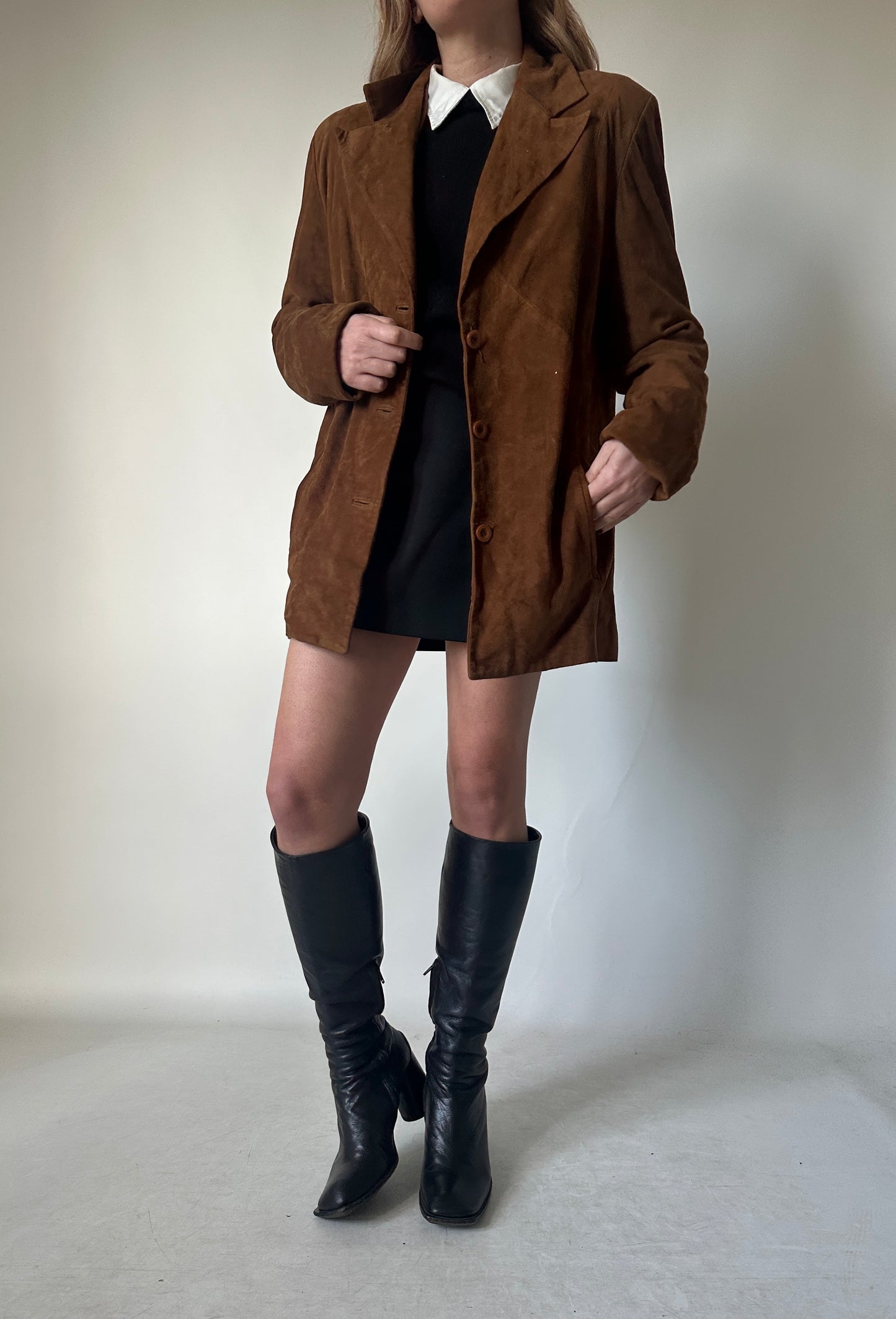 Brown real leather suede jacket