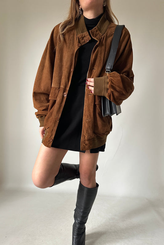 Brown suede bomber