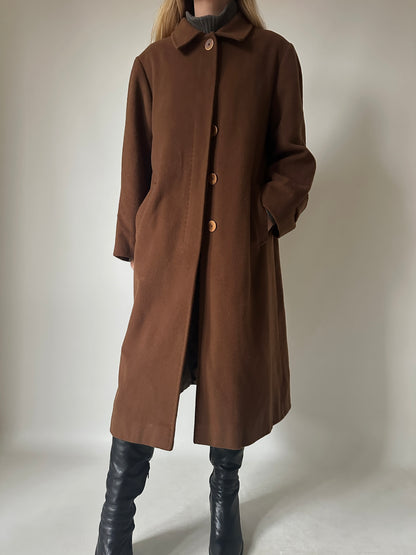 Long chocolate wool and cachemire coat