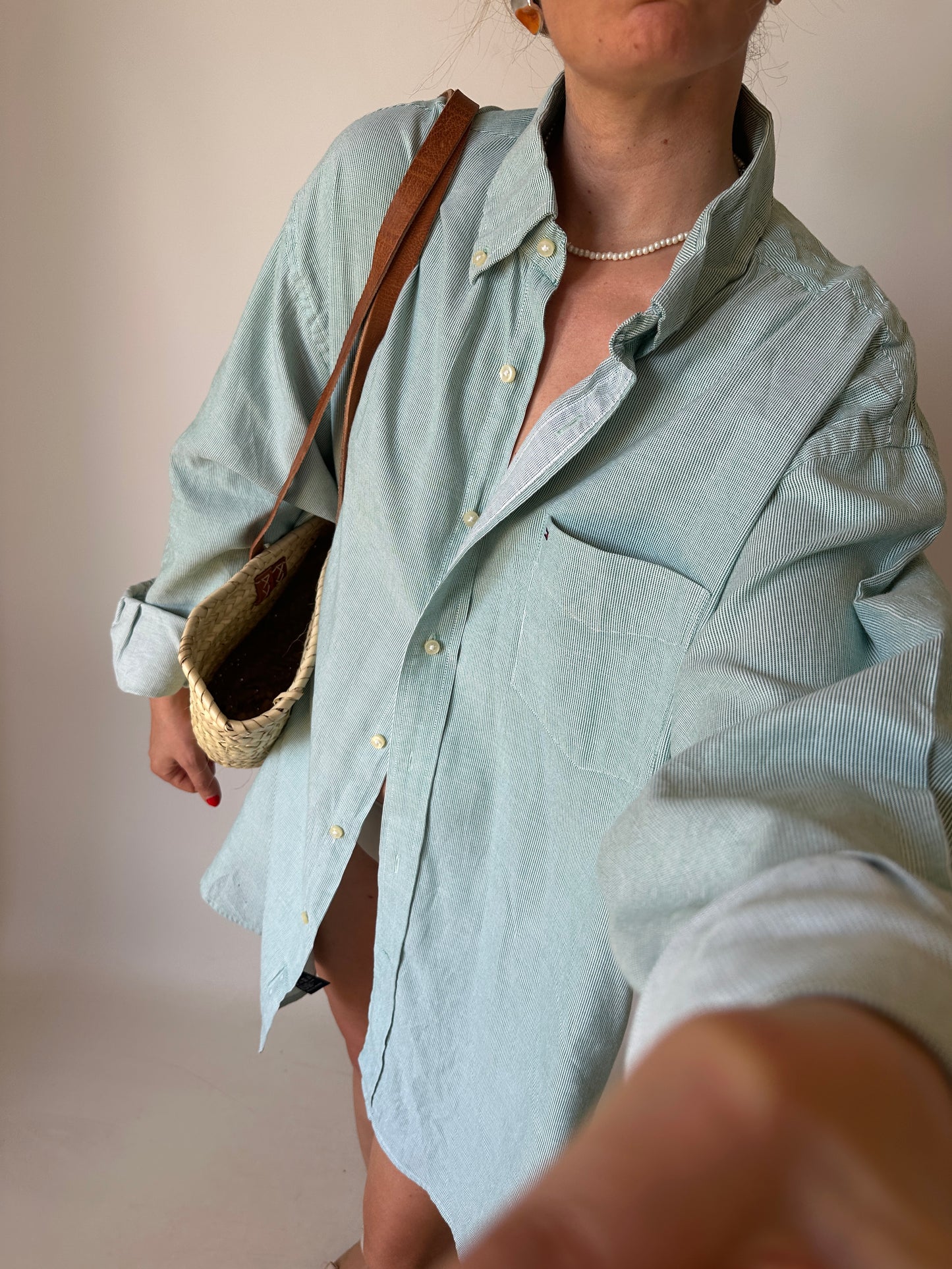 TOMMY HILFIGER oversize striped green shirt