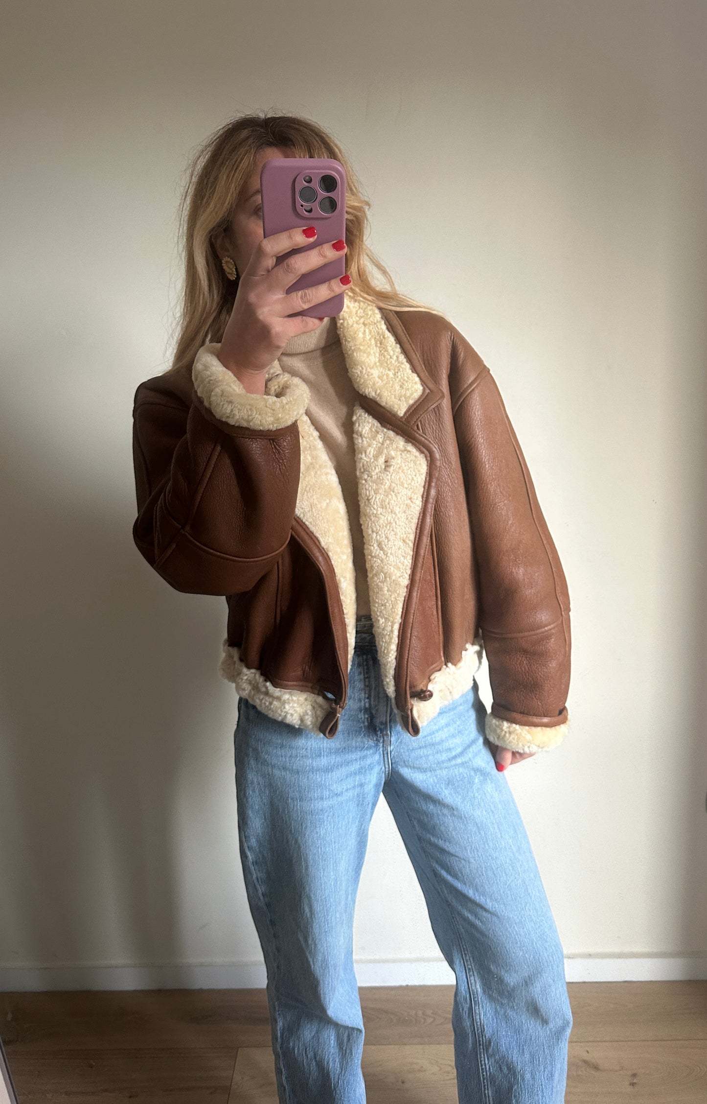 Petite chocolate Shearling bomber