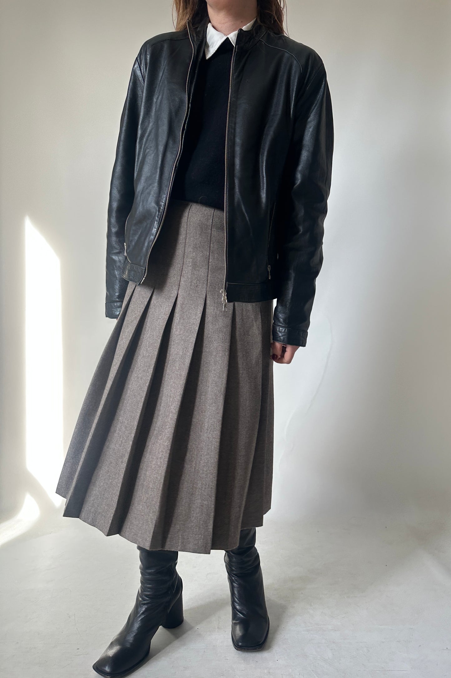 Black leather petite bomber
