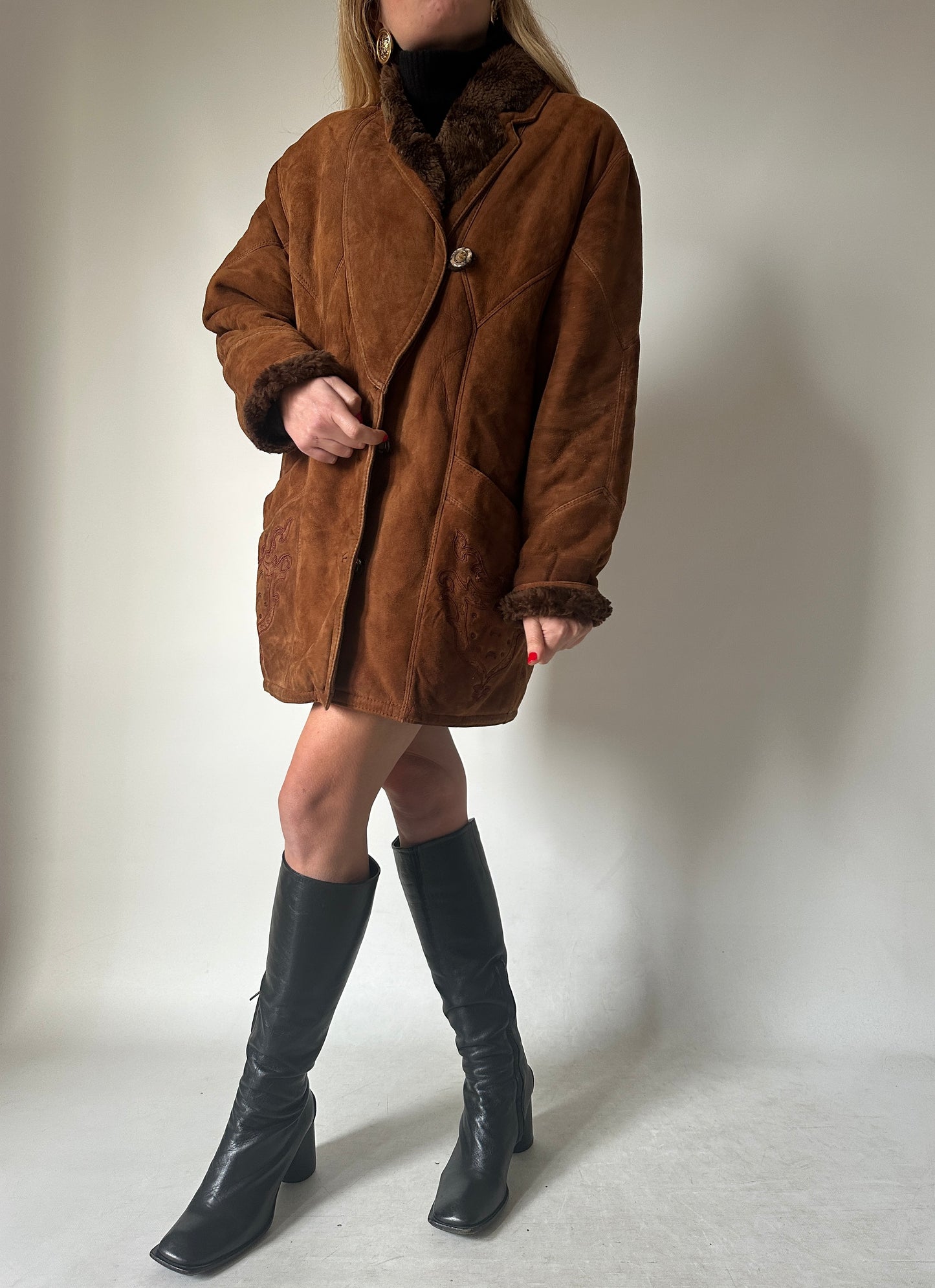Shearling caramello con ricami - taglia 42