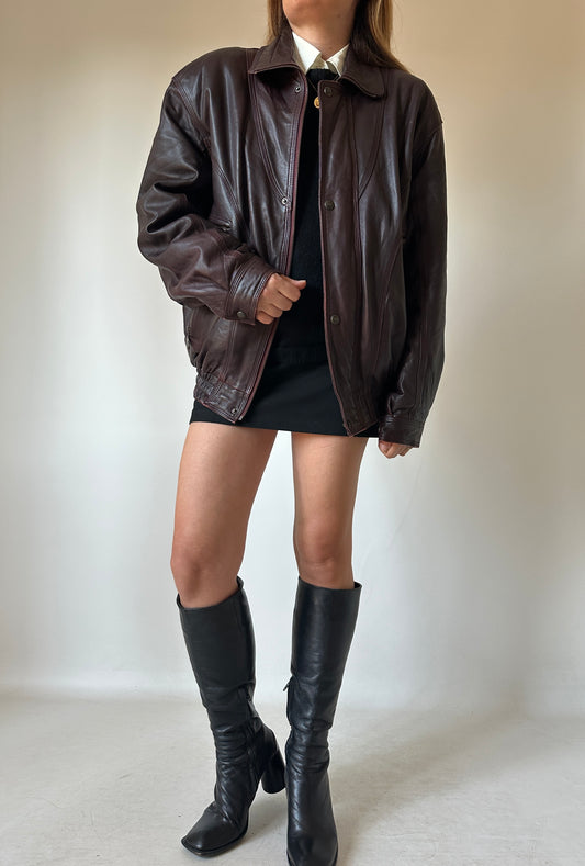 Dreamy burgundy leather bomber