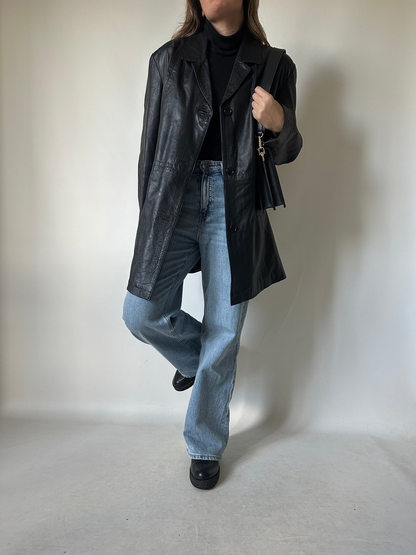 Minimal black leather jacket