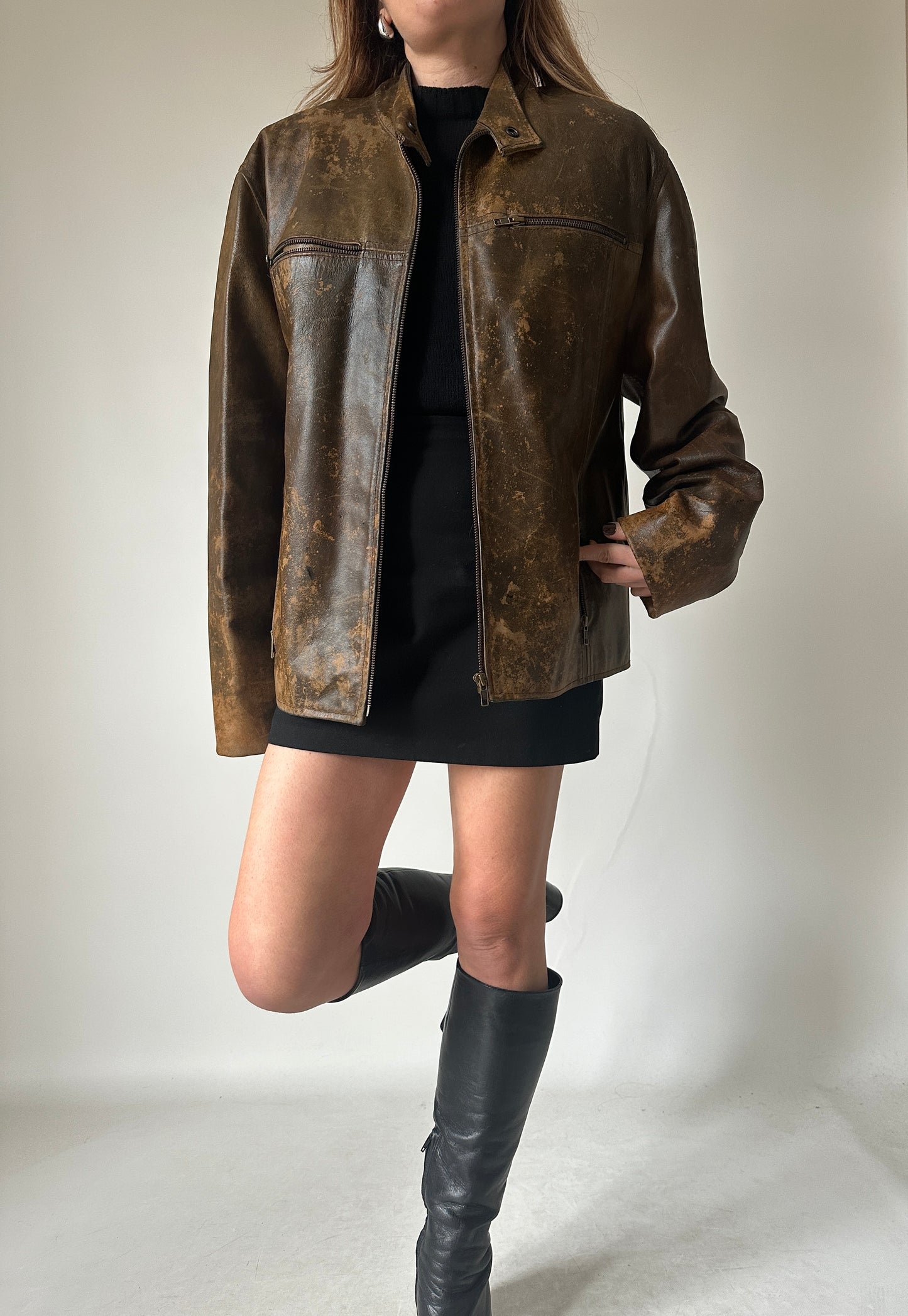 Dreamy distressed rusted leather biker