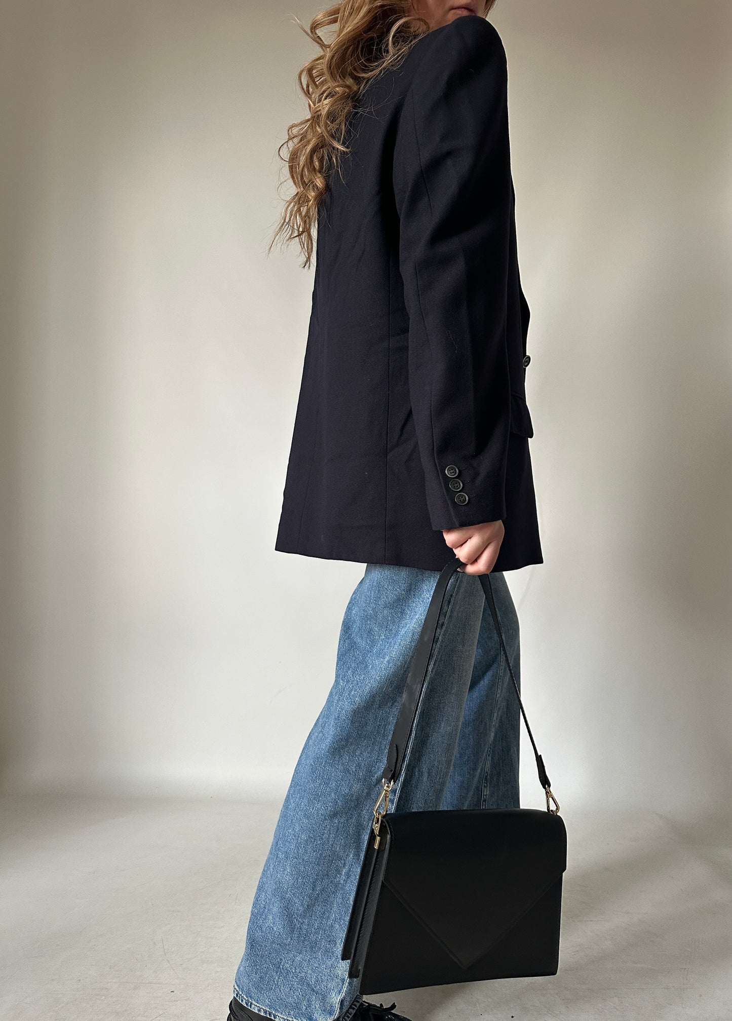 Minimal navy virgin wool blazer