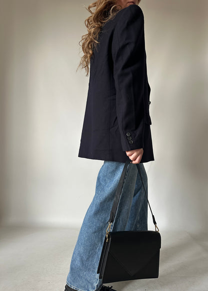 Minimal navy virgin wool blazer